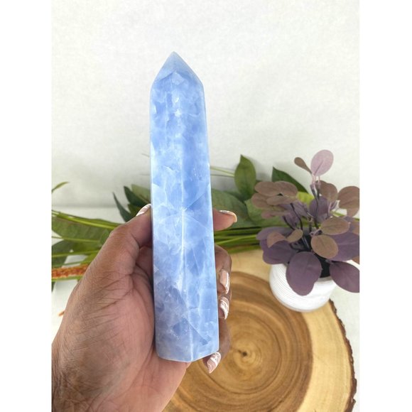 Blue Calcite Tower - 7.5" Blue Calcite Generator - Light Blue Calcite Point - Picture 2 of 7